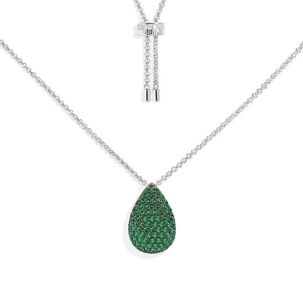 APM Monaco Collier Ajustable Avec Goutte Verte